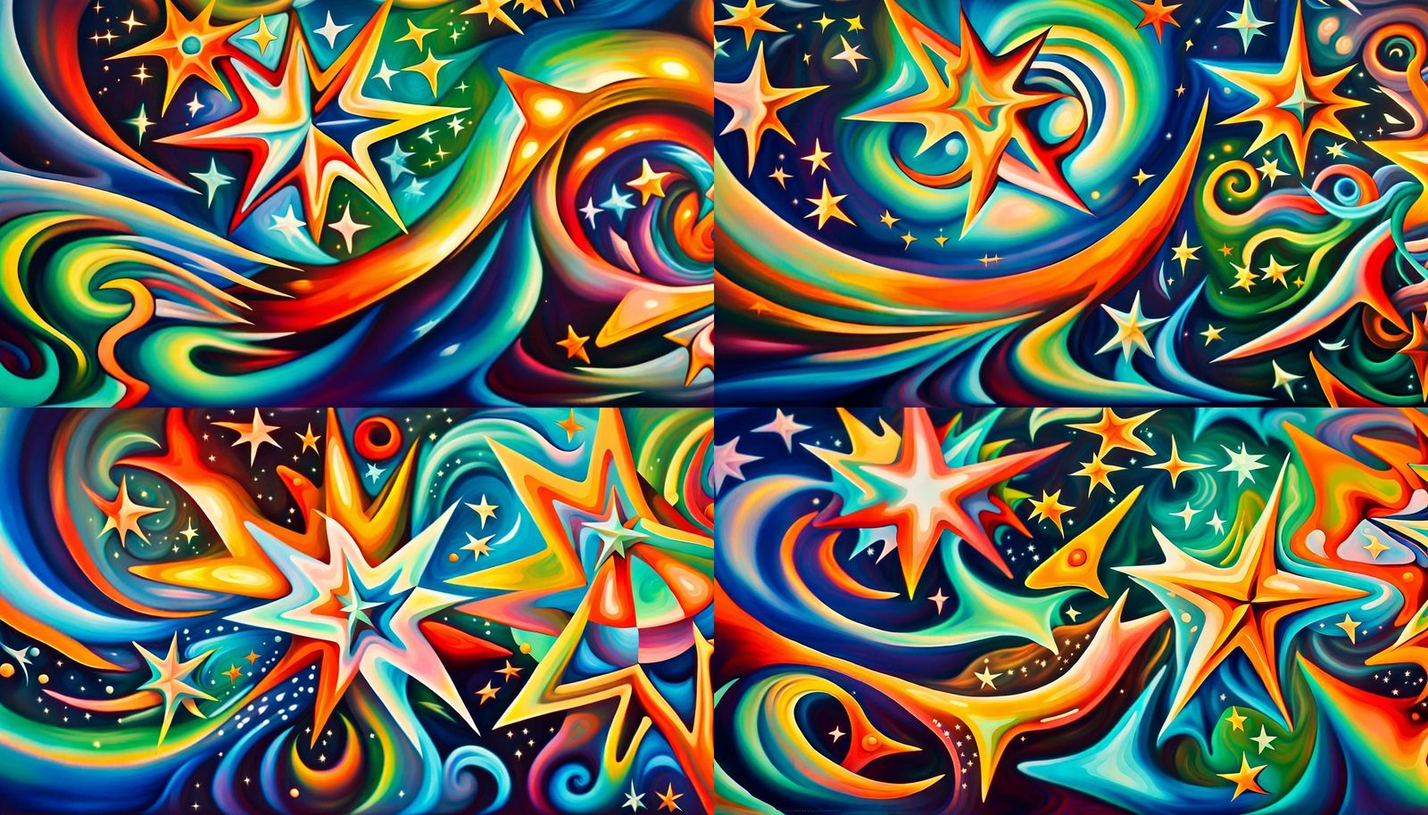 Iridescent Stars Swirling in Electromagnetic Plasma, Impasto...