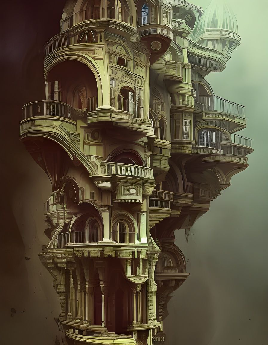 Surreal Architecture with Staircases in Escher Style