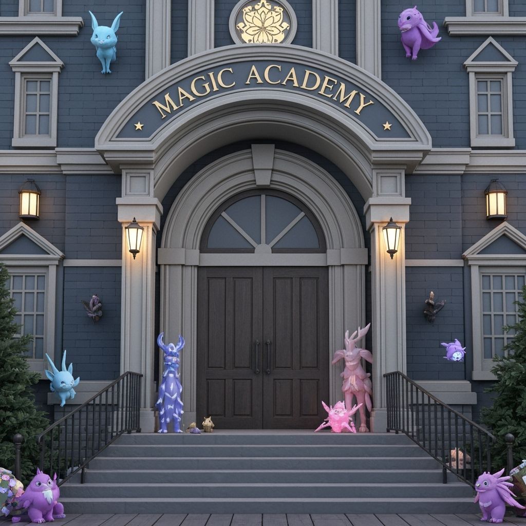 Magical Creatures at Magic Academy in 3D Anime Style