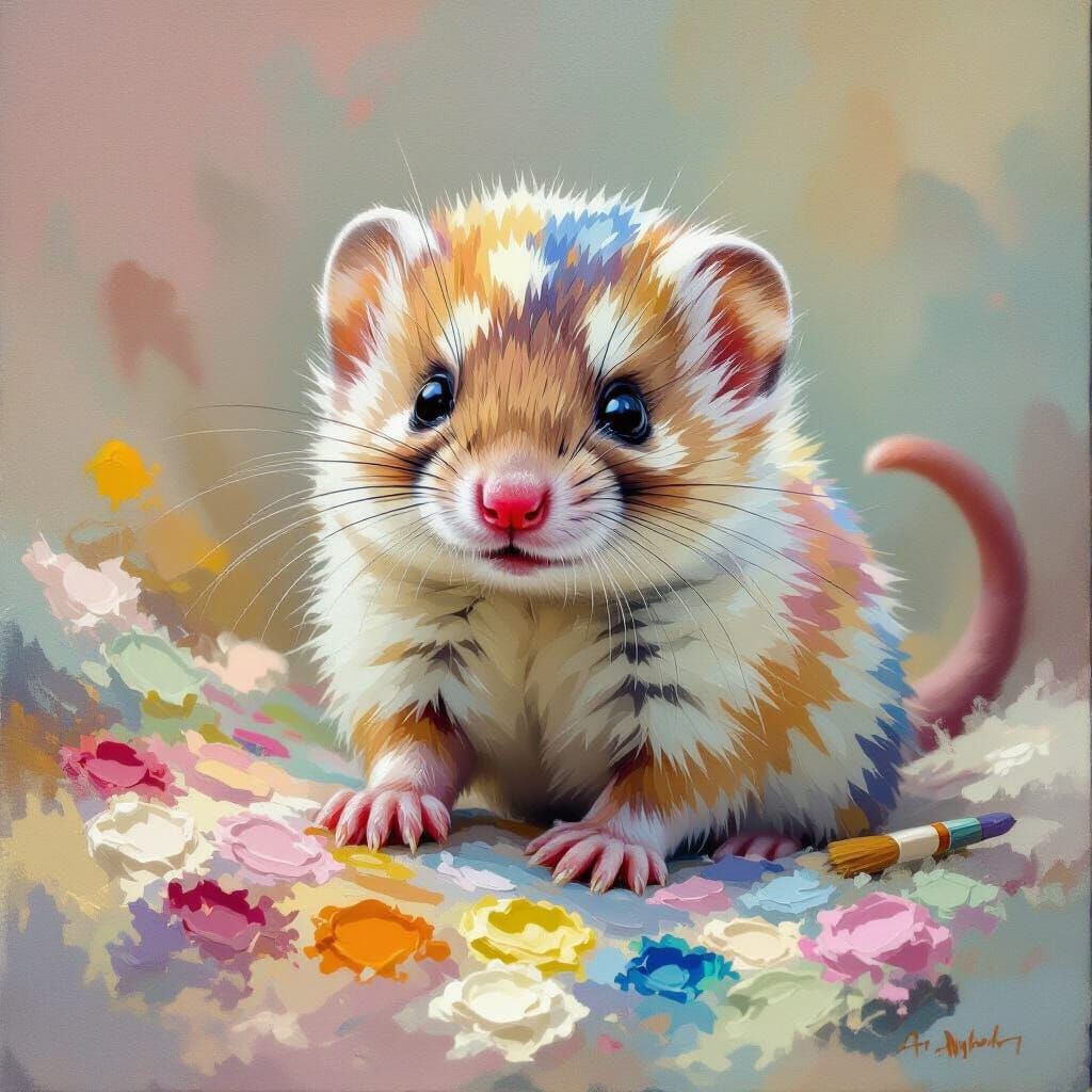 Pastel Weasel in a Garden of Roses