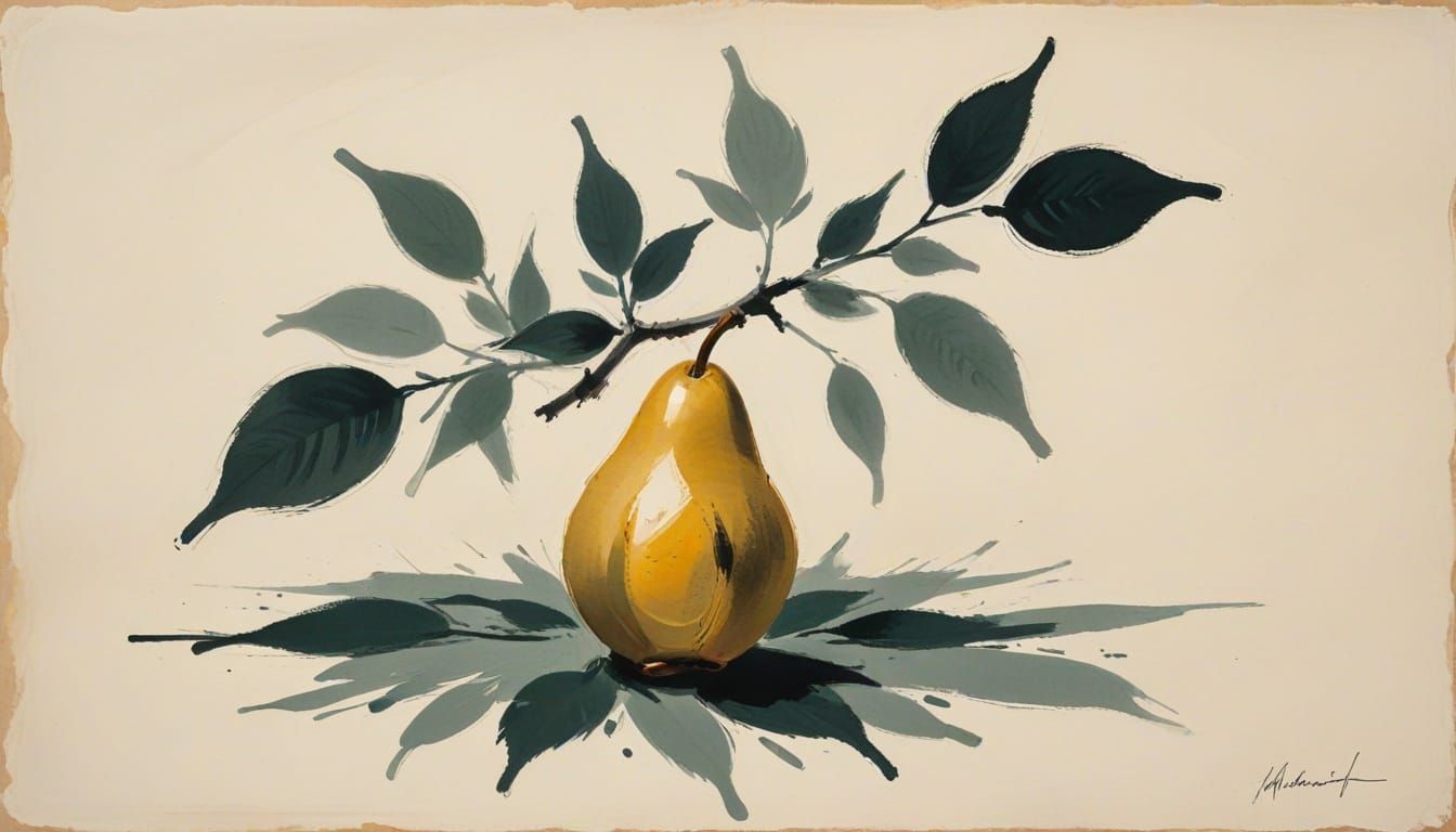 Glass Pear with Sage in Willem de Kooning Style
