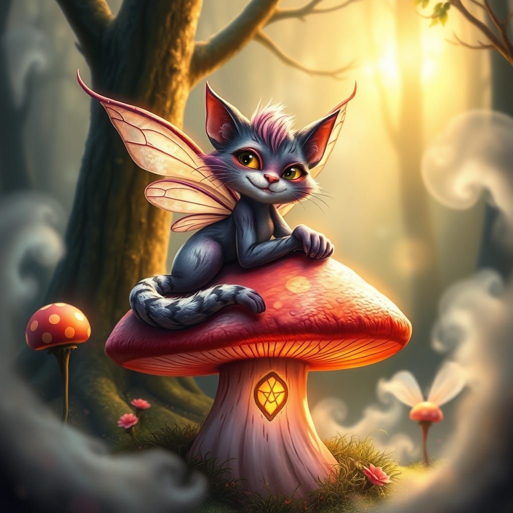 Enchanted Whimsy Fairy on a Glowing Mushroom