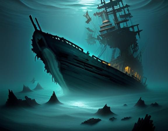 Eerie Mermaid and Ghostly Shipwreck