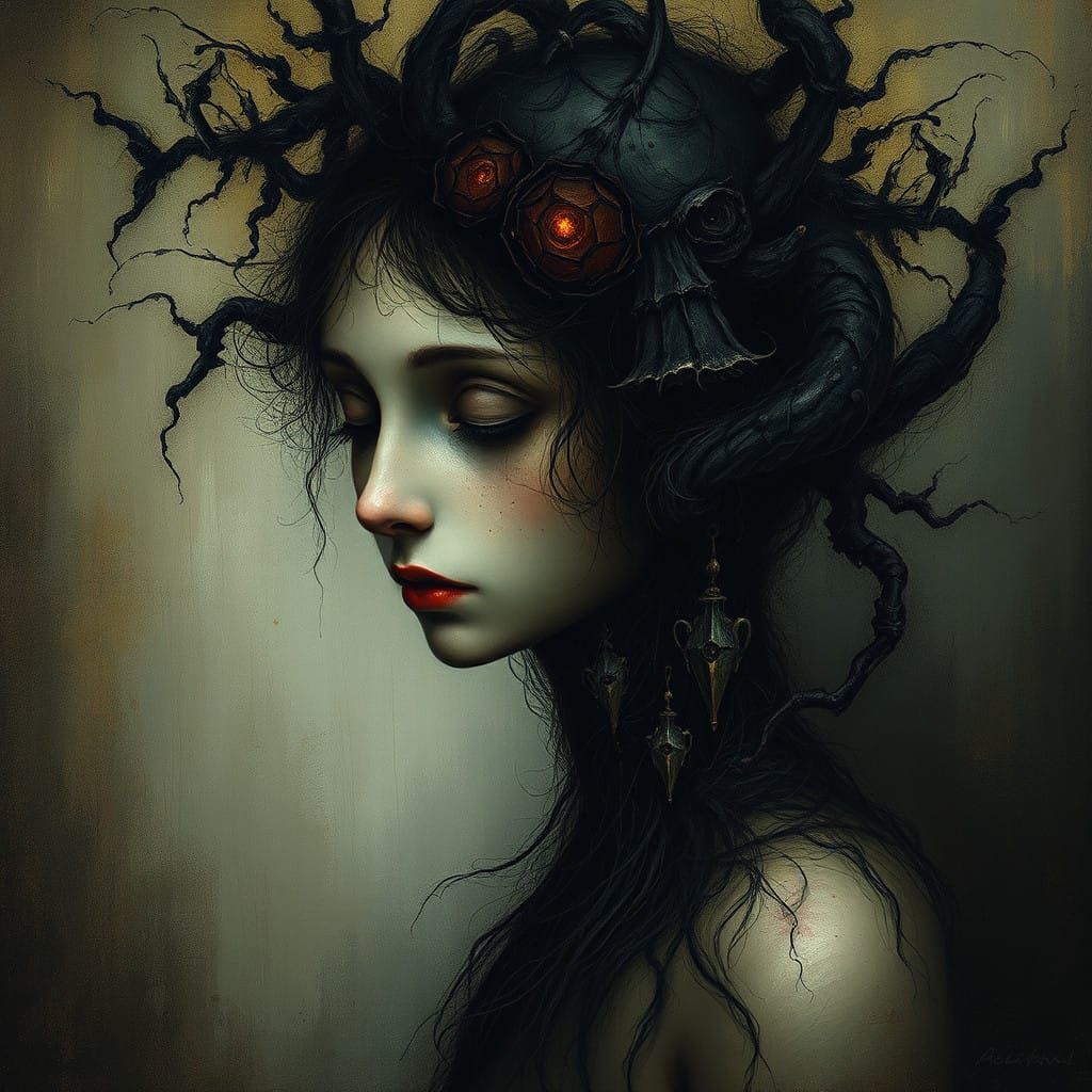 Dreamlike Portrait in Muted Earth Tones, Inspired by Odilon...