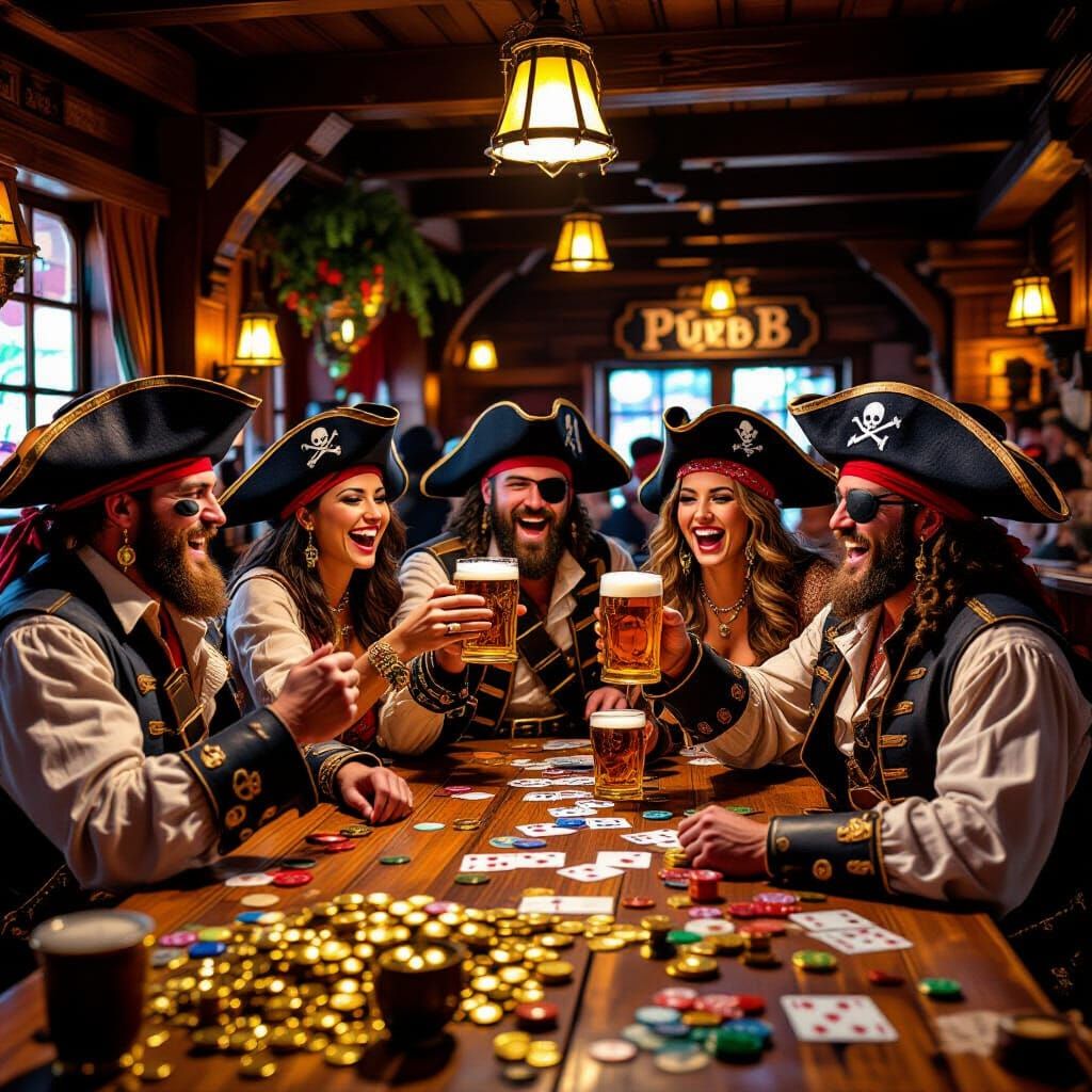 Festive Pirate Tavern Scene with Cheerful Toast