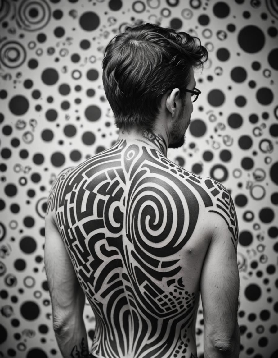Psychedelic Op Art Tattoo on Man's Back