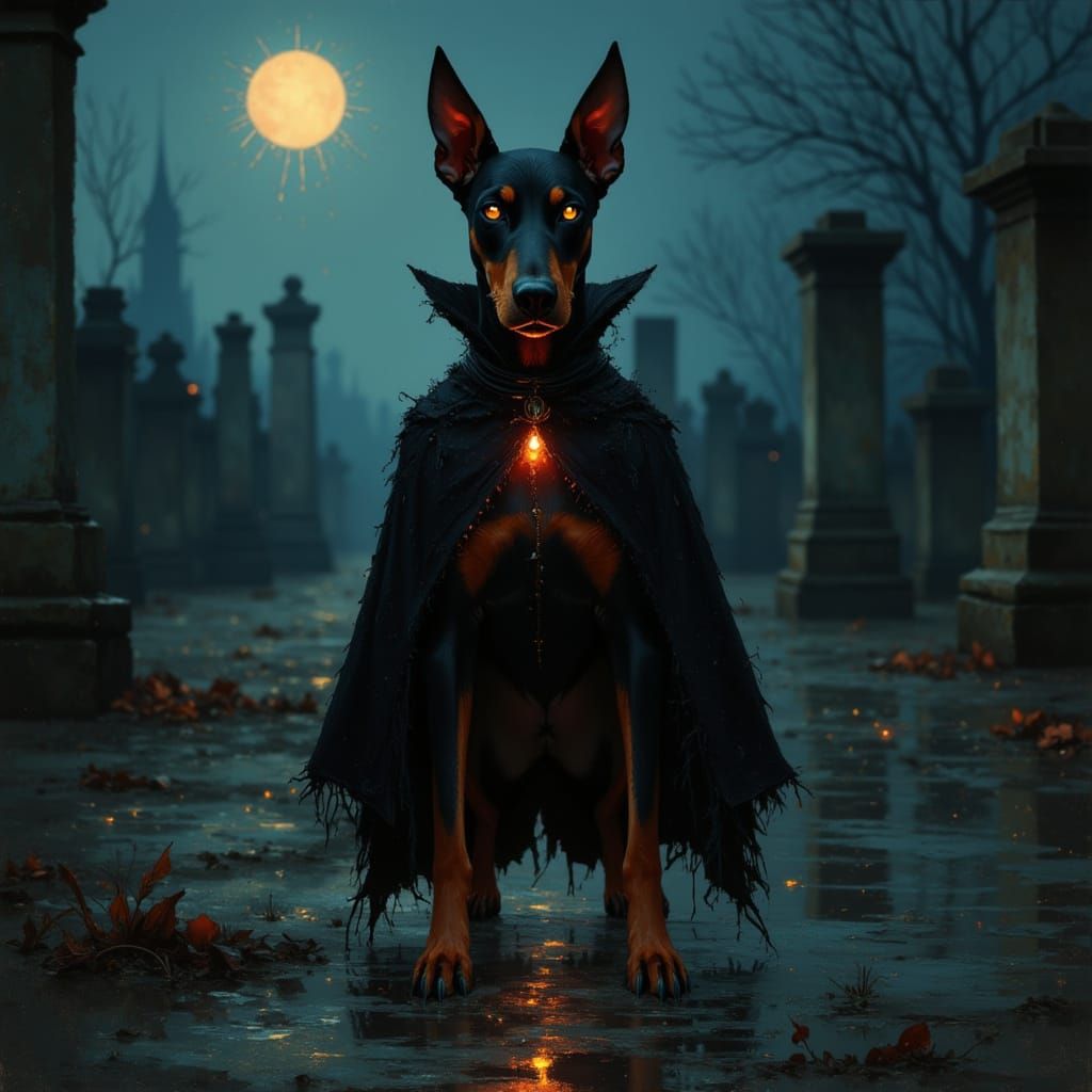 Doberman in Dracula Costume for Halloween