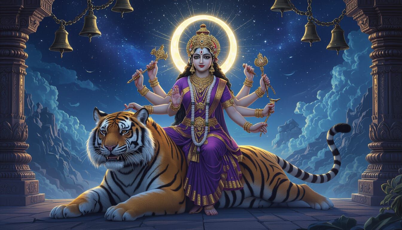 Maa Chandraghanta on Tiger, Cosmic Energy, Ultra Realistic