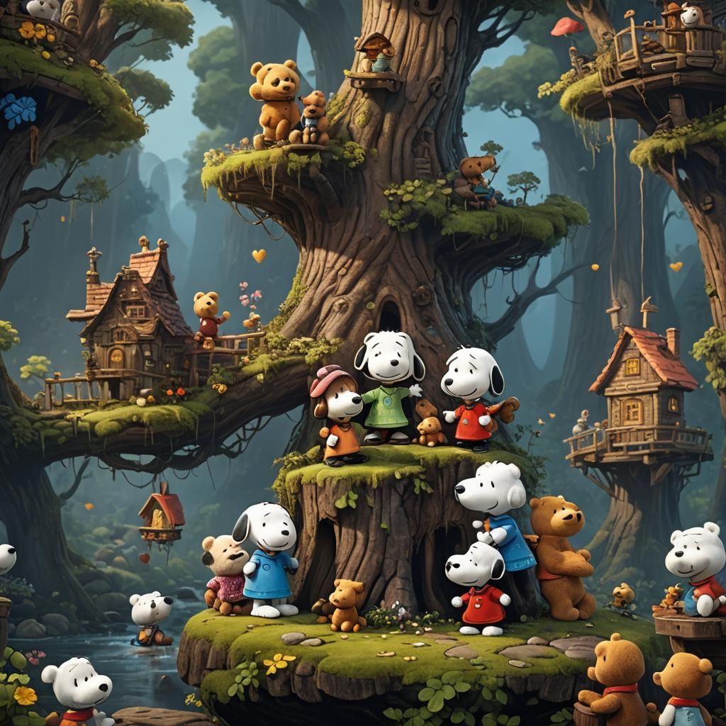 Snoopy Hugs Sister with Three Little Bears