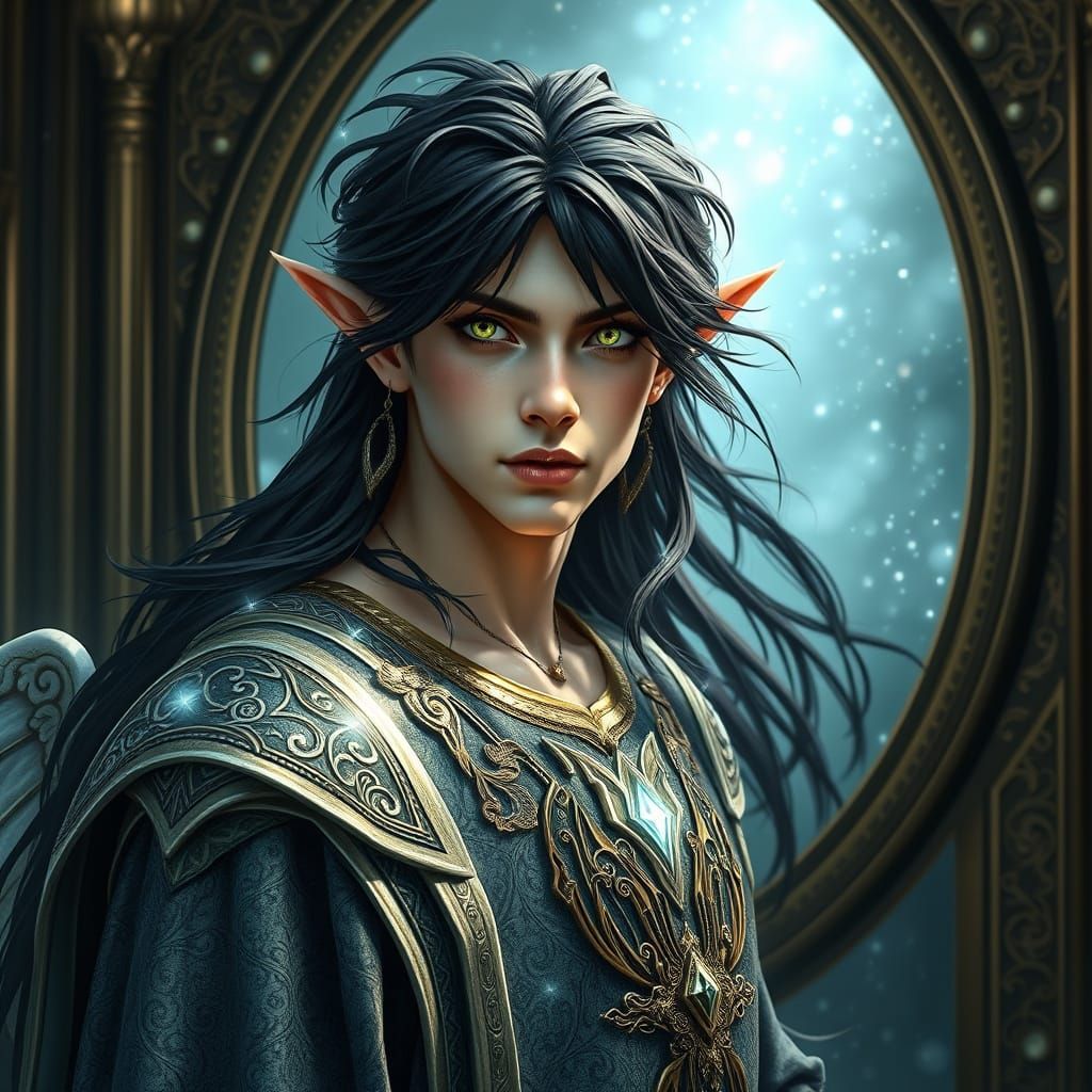 Elven Prince with Starlight Robes in Art Nouveau Style