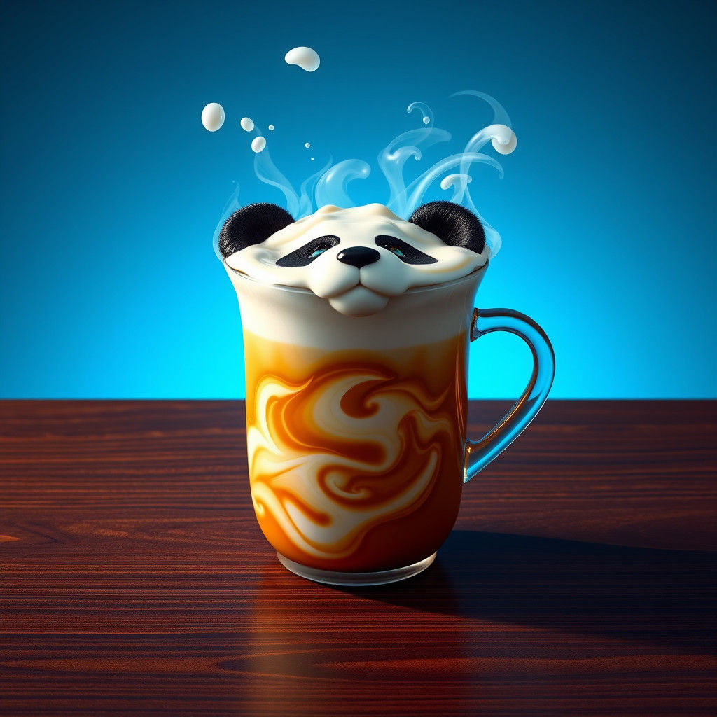 Panda Coffee Art in Cyberpunk Futuristic Style