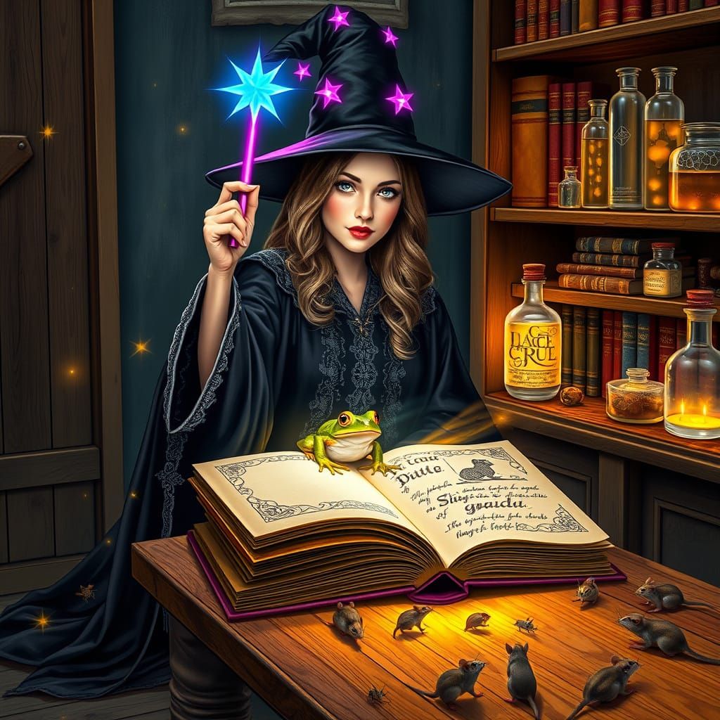 Enchanted Wizardess with Radiant Magic Wand