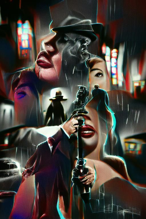 Dramatic Film Noir Scene in Black and White