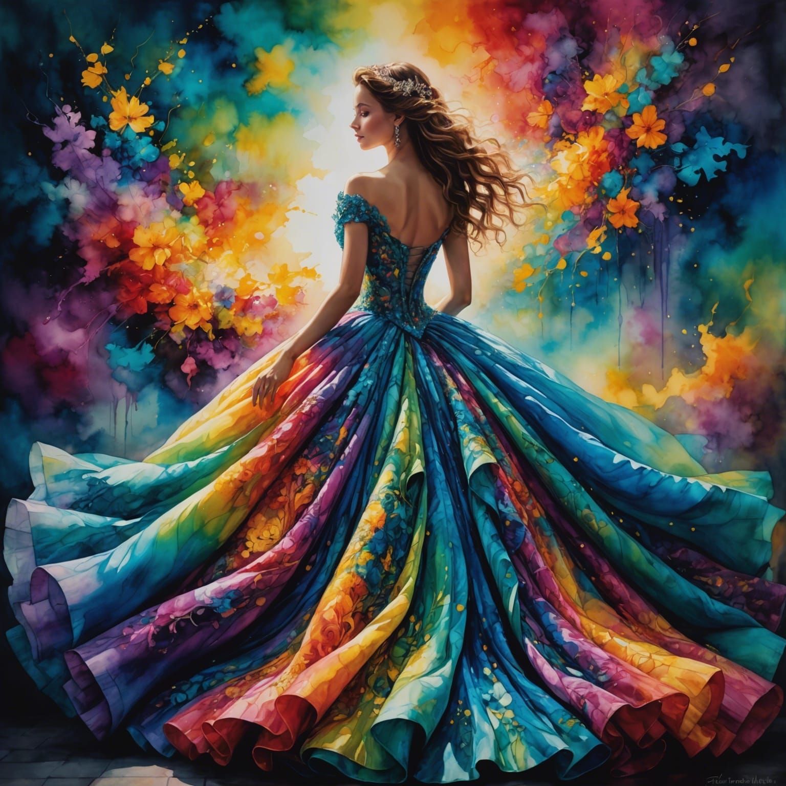 Magical Ballgown in Alcohol Ink Style
