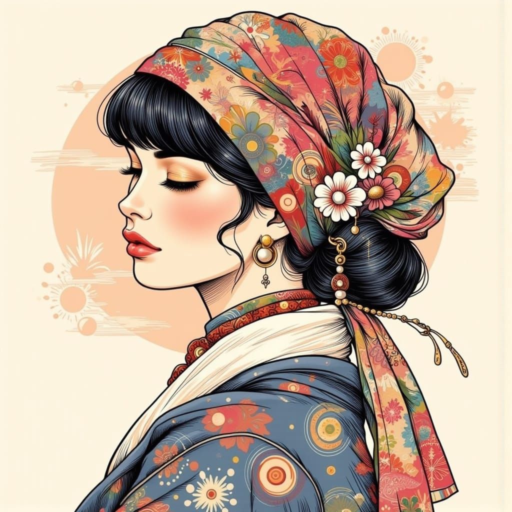 Neo-Traditional Tattoo Art of a Young Woman