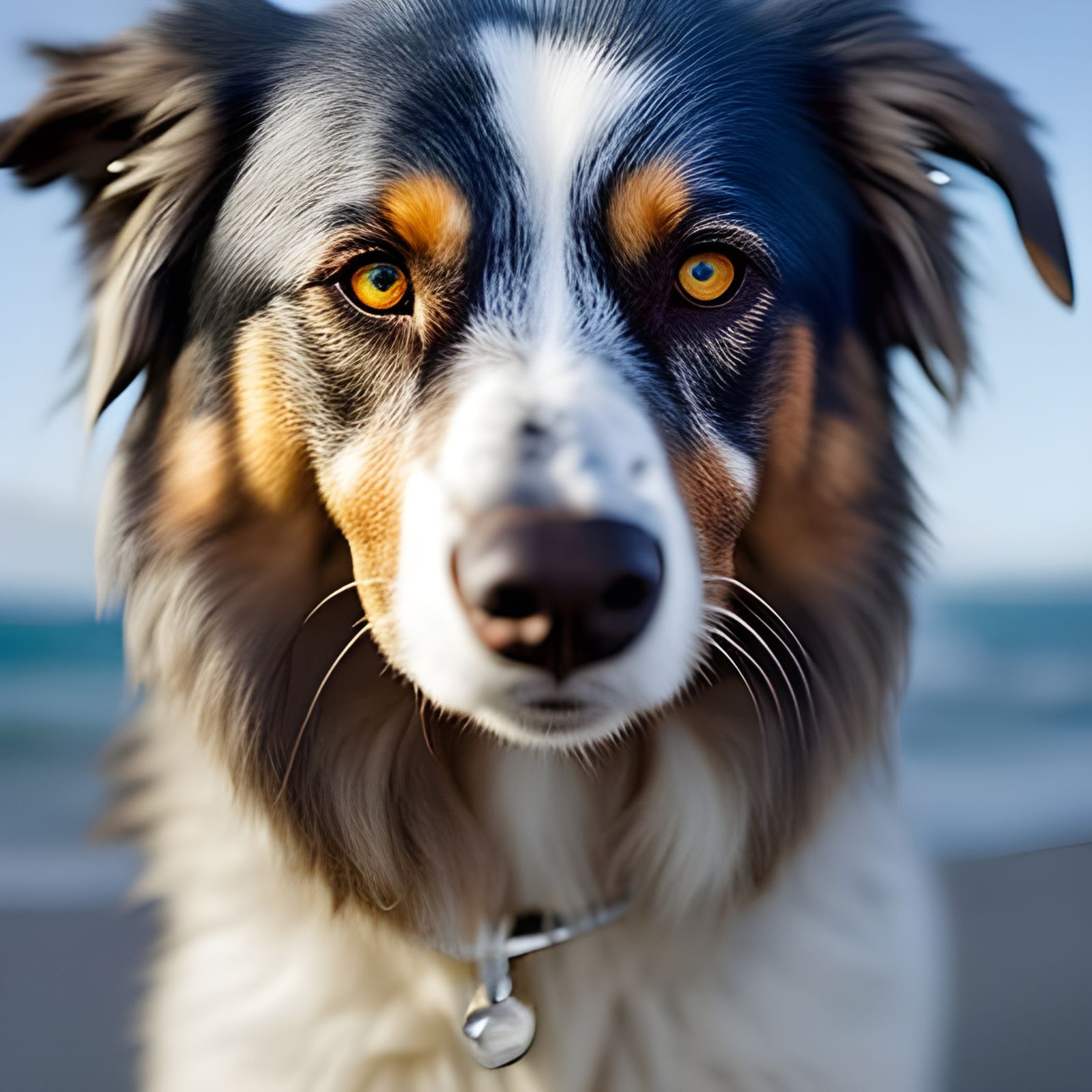 Australian Shepard at a beach