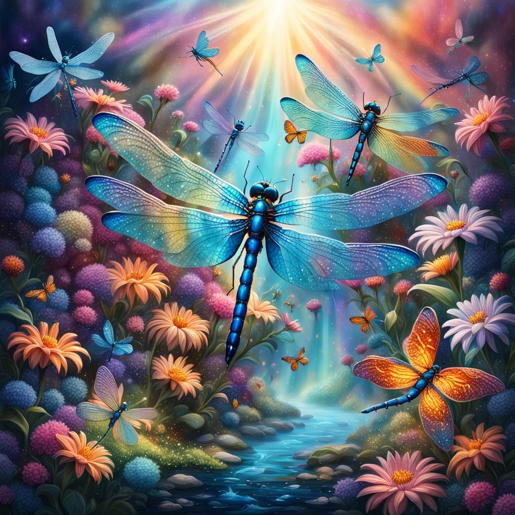 Hyperrealistic Splash Art of Dragonflies and Butterflies