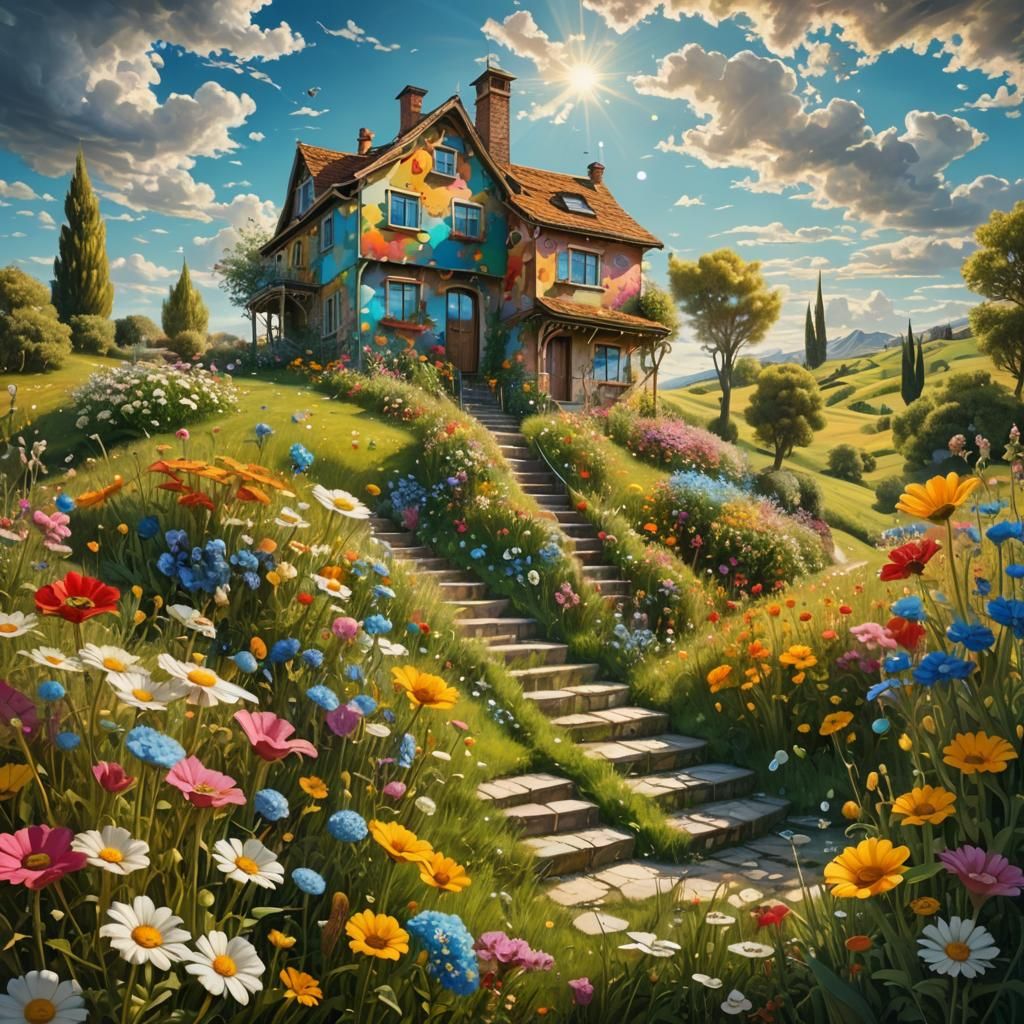 Surrealist House Melts in Sunlit Meadow