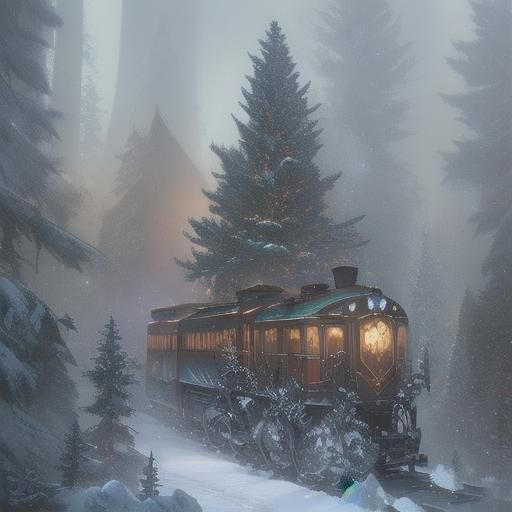 Winter Fox Wonderland Train in Detailed Matte Painting