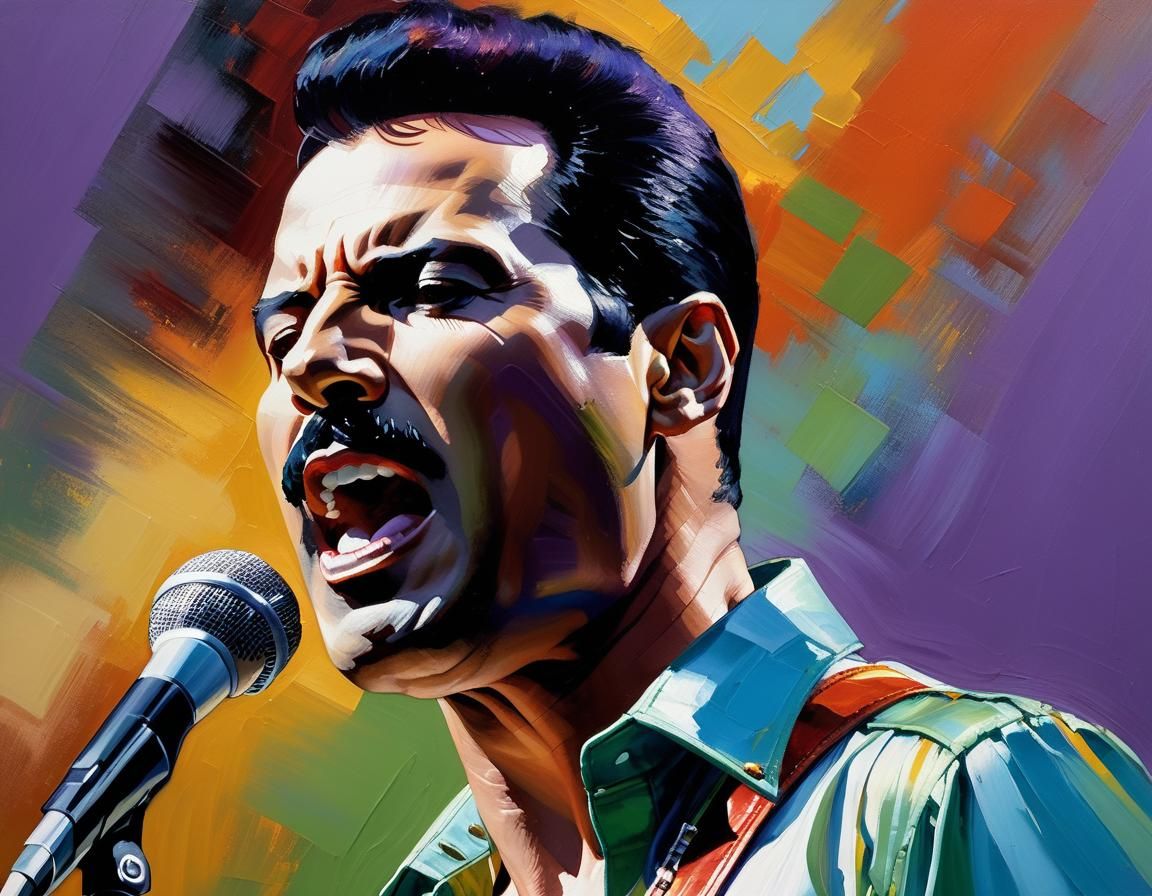 Expressive Oil Painting Portrait of Freddy Mercury