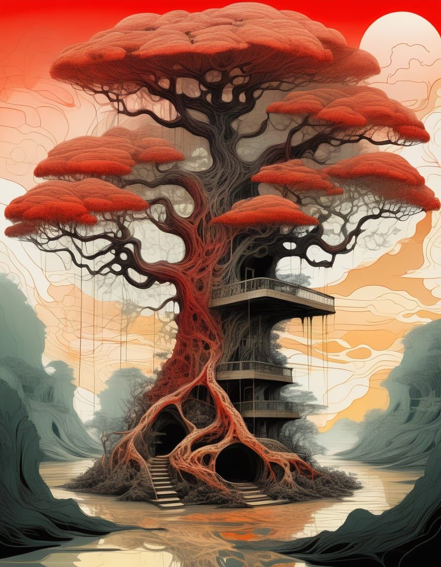 Alien World Life-Forms Under Petrified Eucalyptus Tree