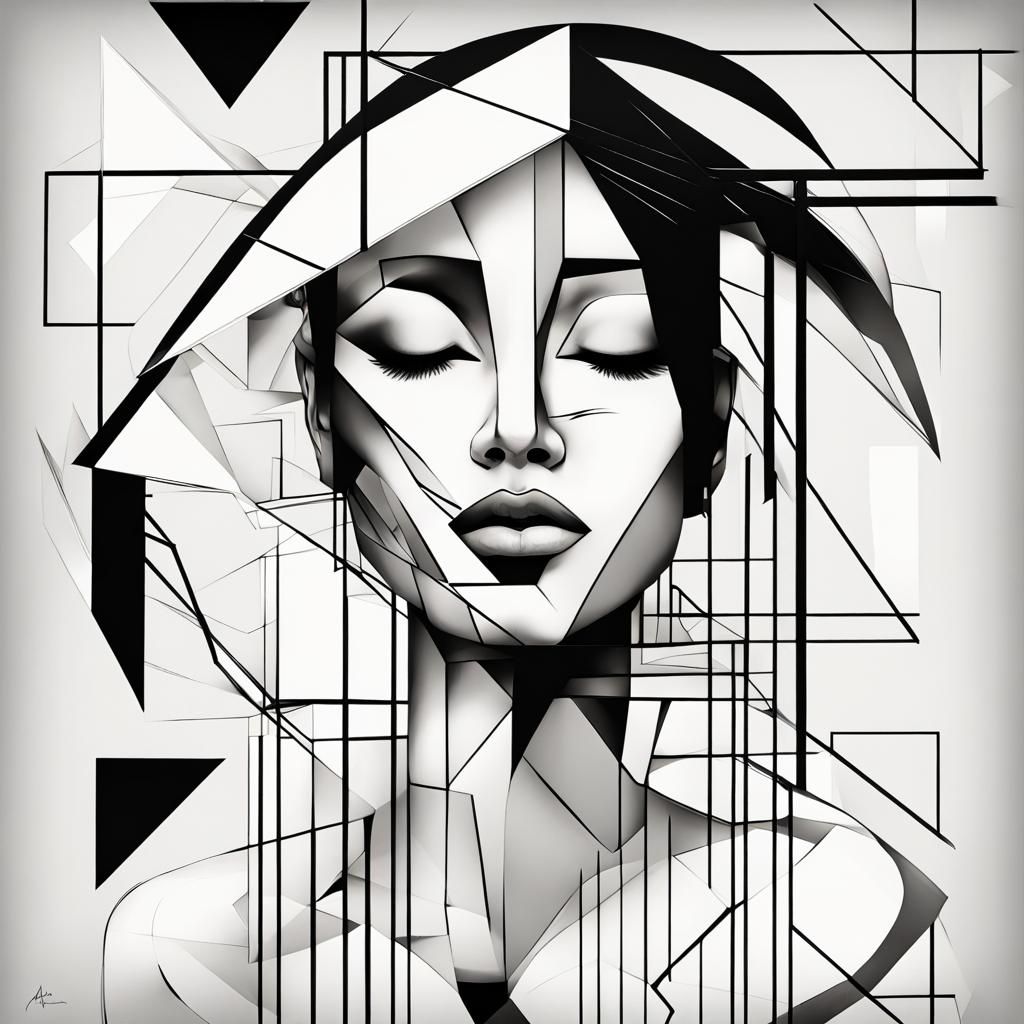 Geometric Manga Portrait in Abstract Art Deco Style