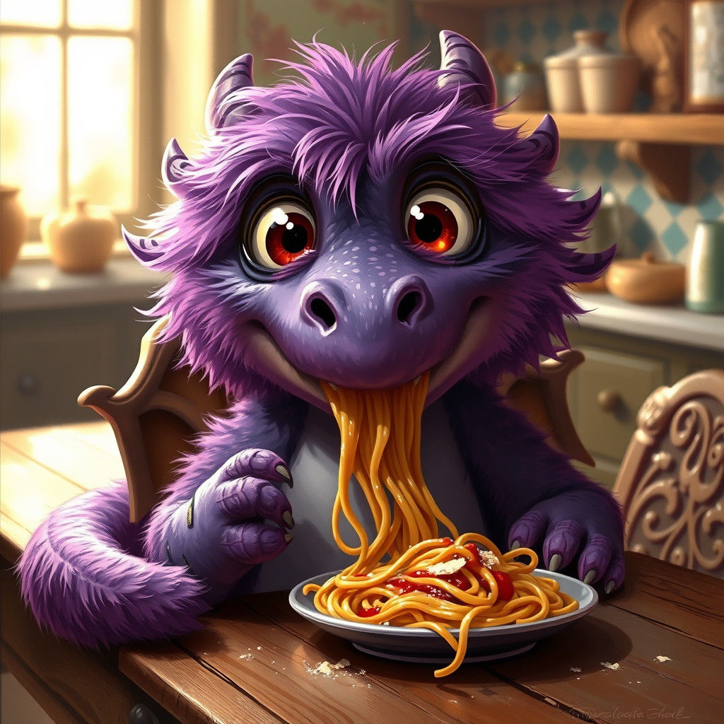 Purple Dragon's Surprised Spaghetti Dinner, Digital Oil Pain...