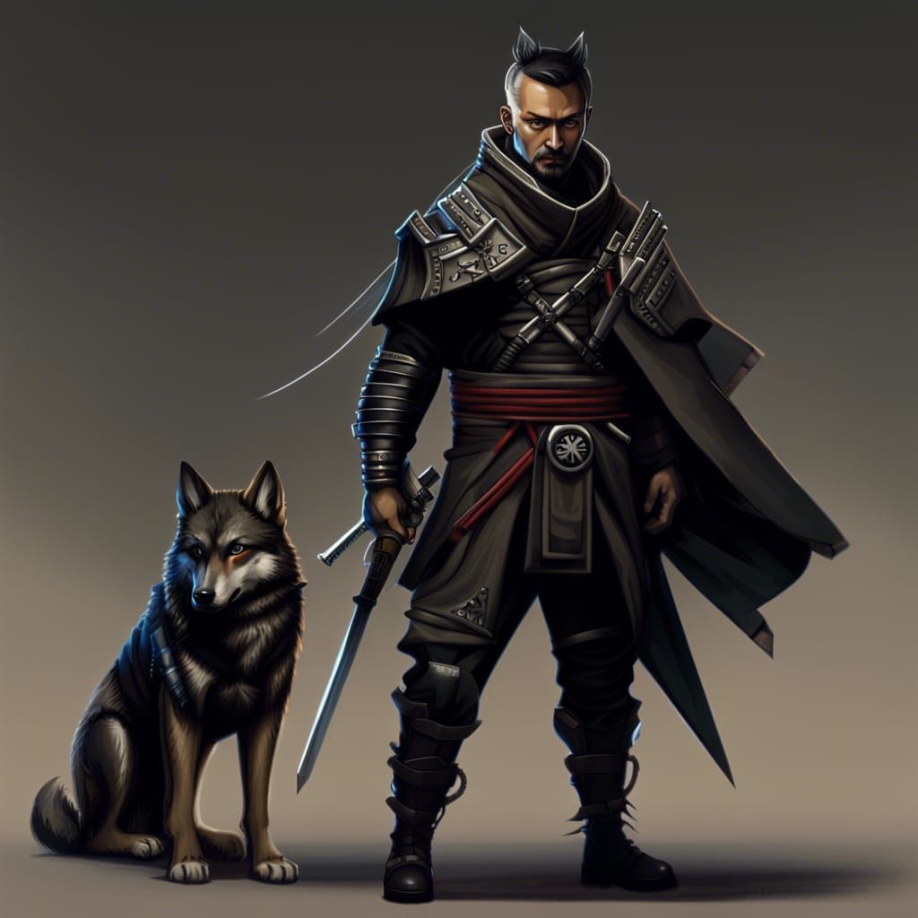 Cyberpunk Ninja with Mechanical Dog in 8K