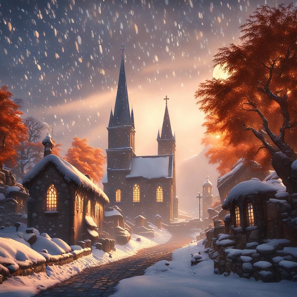 Winter Village Scene in Unreal Engine 5 Style