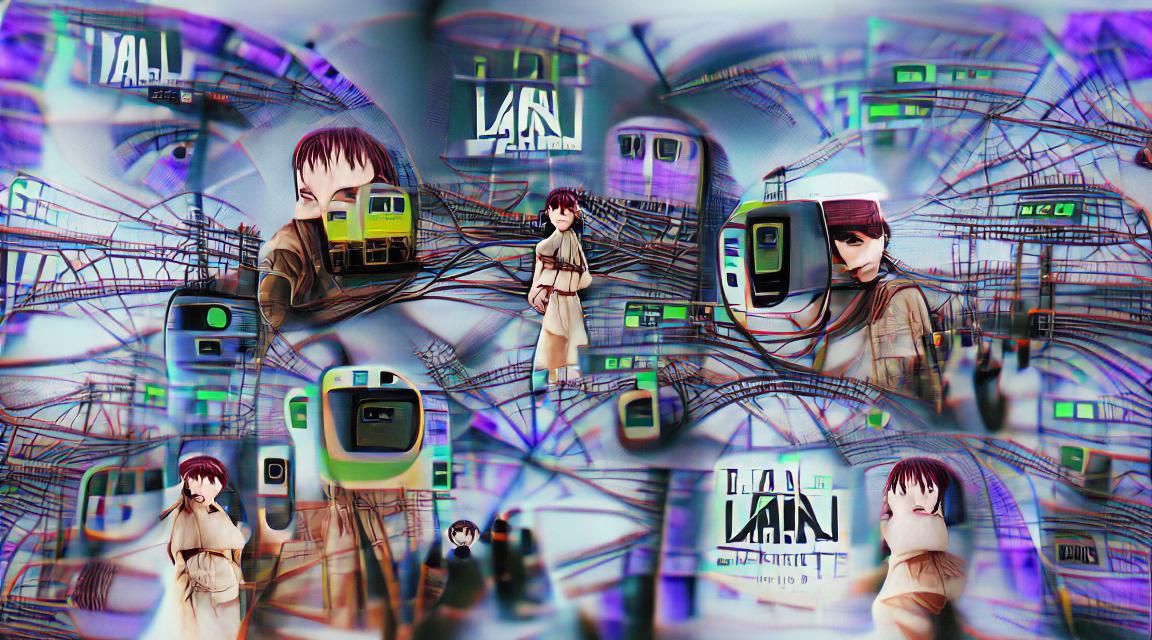 Cyberpunk Train Crossing in Tokyo: 90s Anime Style
