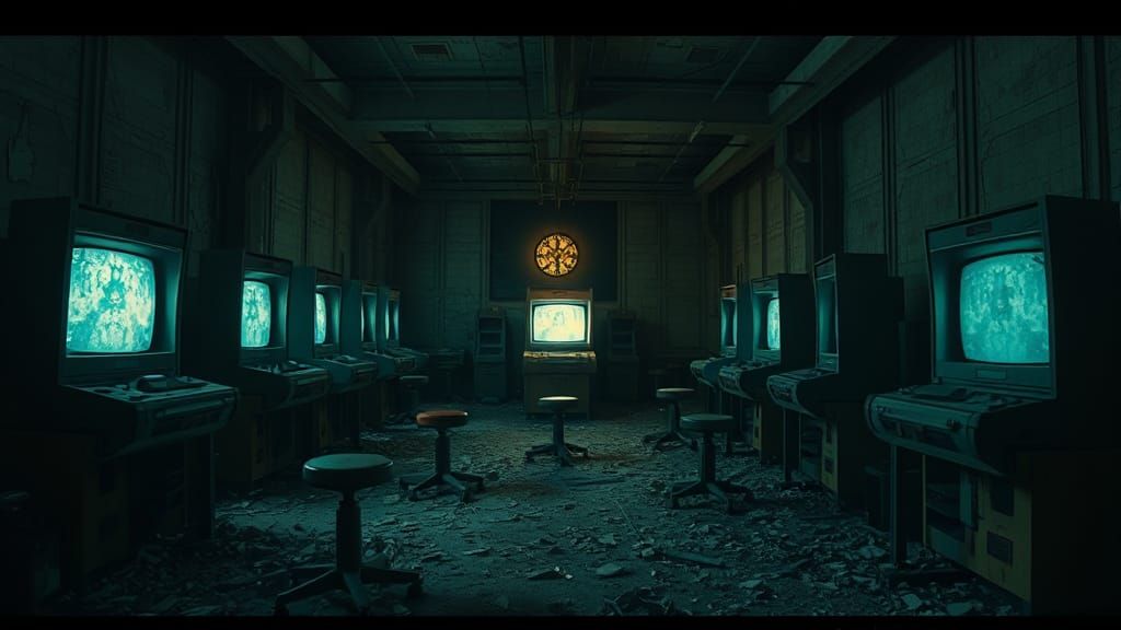 Abandoned Arcade Glows with Forgotten Memories