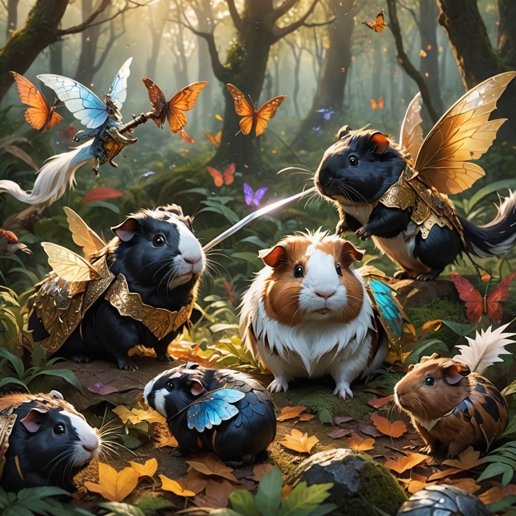 Epic Guinea Pig Dragon Battle in Mystical Forest