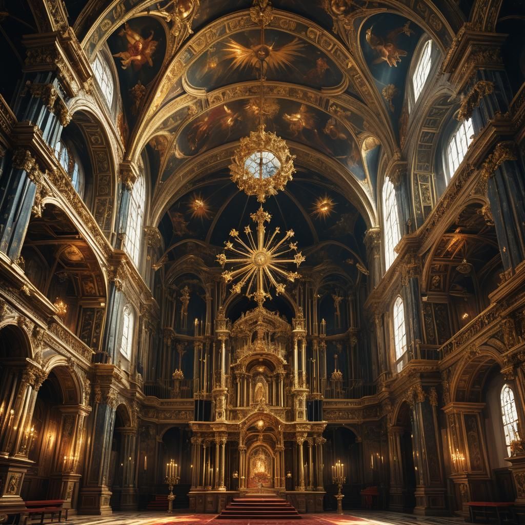 Dramatic Baroque Chapel with Gilded Details and Kaleidoscopi...
