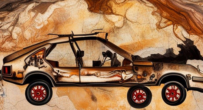 Prehistoric Cave Painting of a DMC Delorean