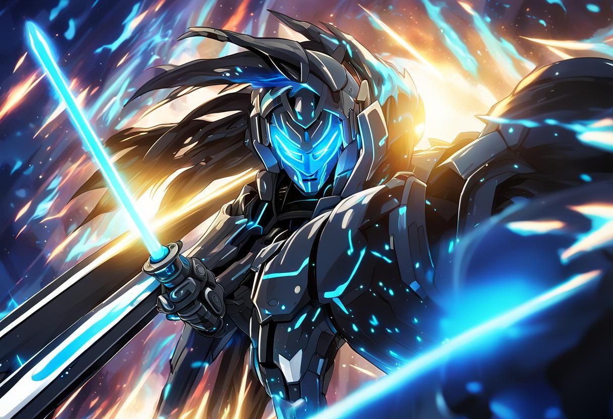 High-Tech Anime Robot with Cyber-Katana