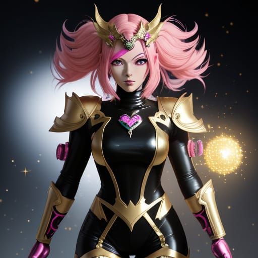 Glamorous Goth Luchador Wrestler in Pastel Pink and Gold Arm...