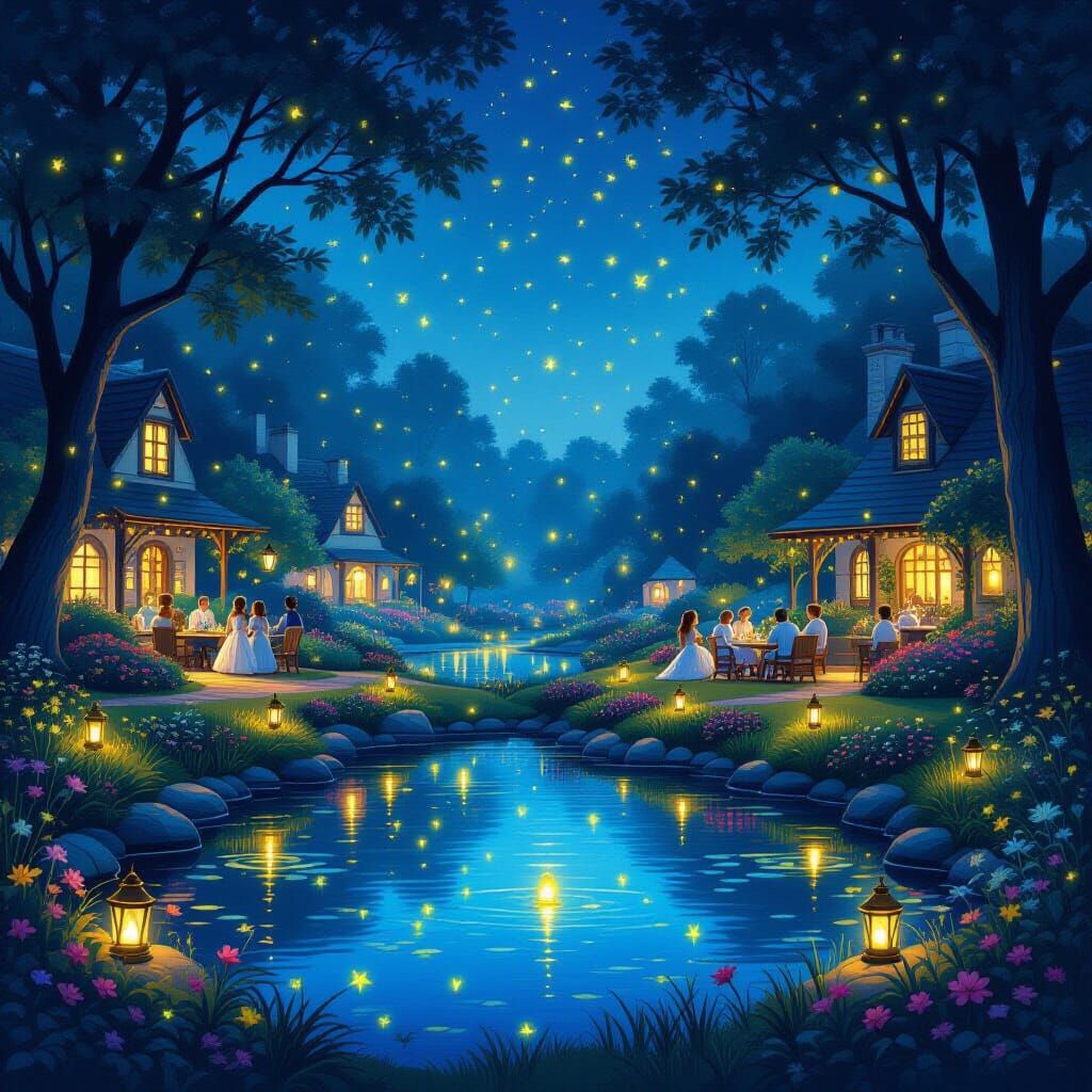 Enchanting Fireflies Illuminate a Magical Pond Party