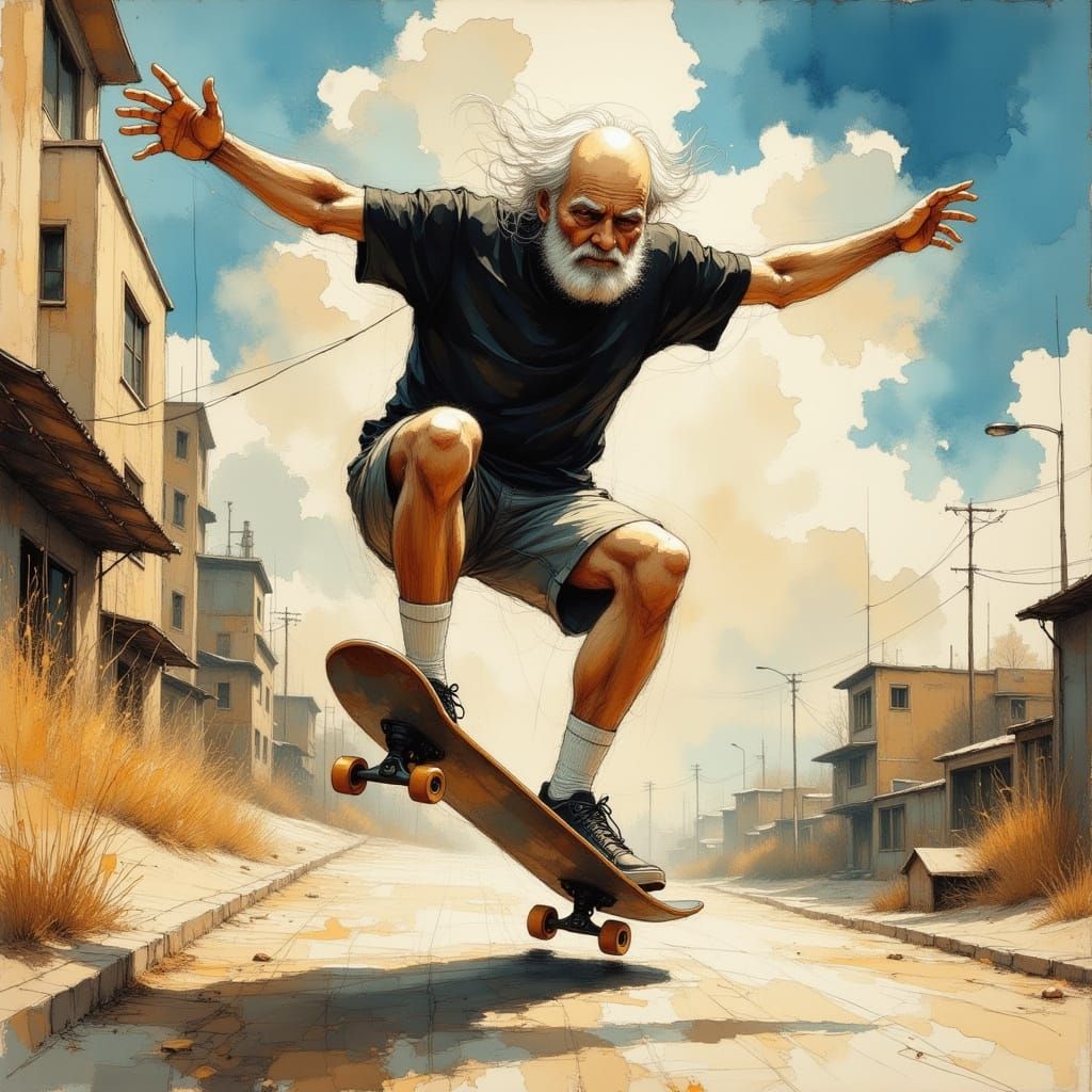 Grandpa Does Kickflip in Rock n' Roll Style