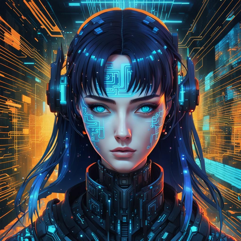 Breathtaking Cyberpunk Anime Girl in Neon Splendor