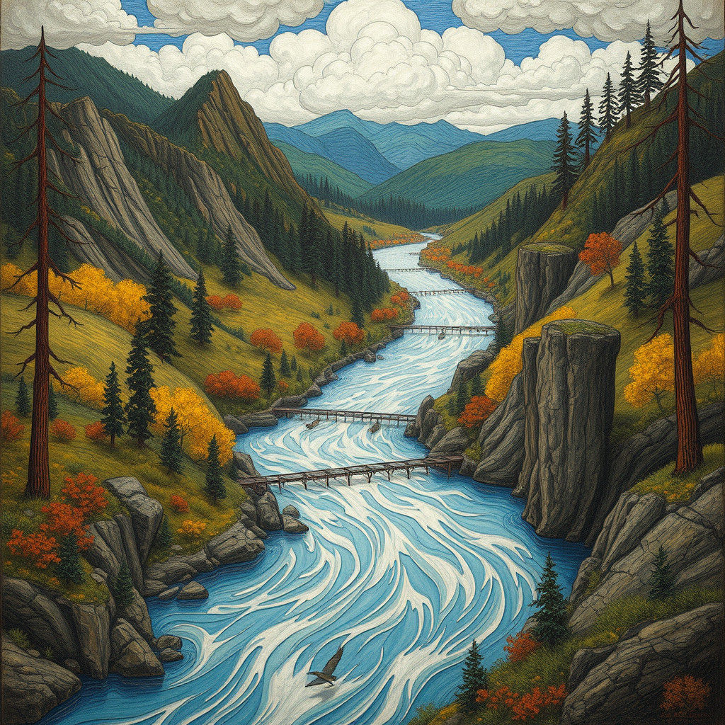 Giant River Landscape in Darger Style