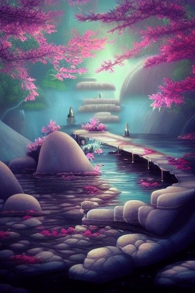 Astral Zen Garden with Cherry Blossoms