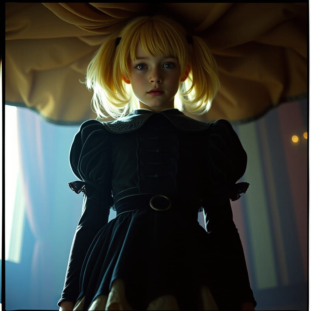 Androgynous Youth in Velvet Peter Pan Dress