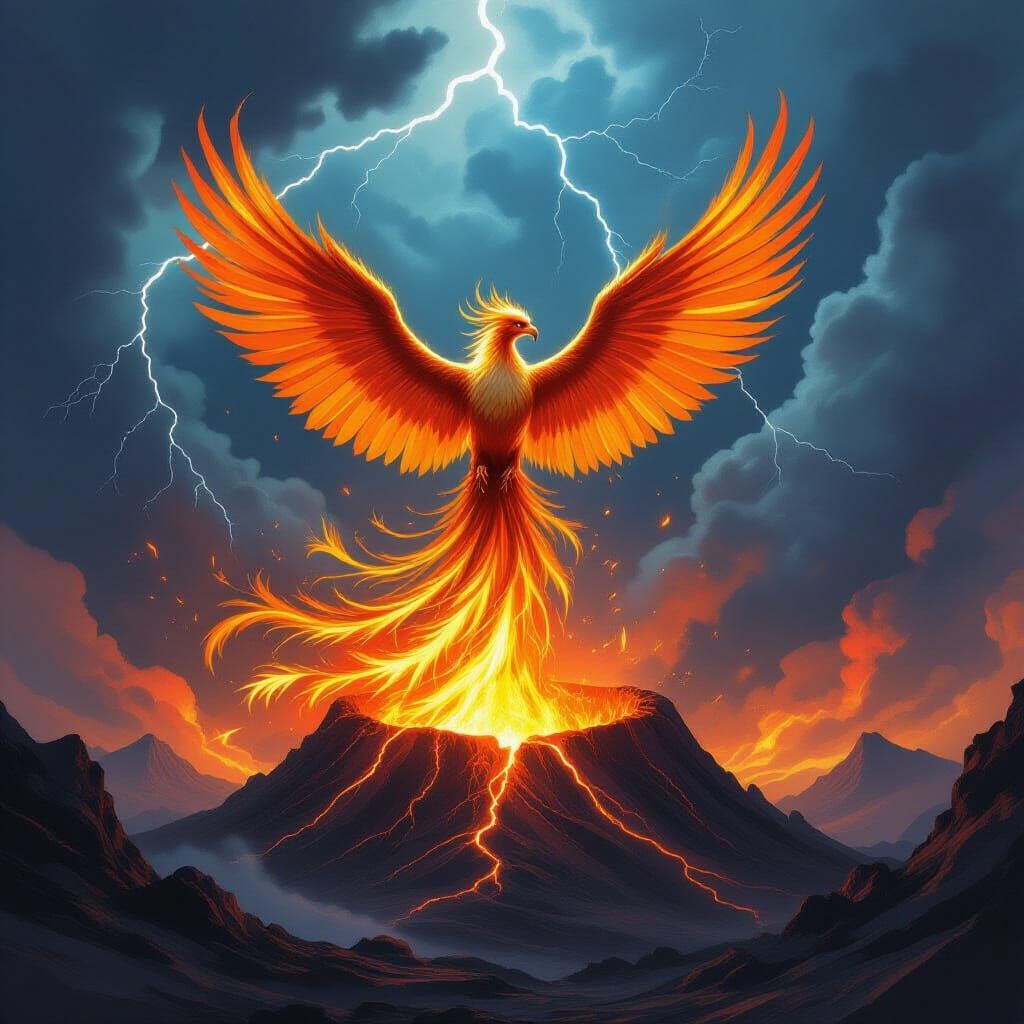 Majestic Phoenix Rises from Volcanic Crater in Epic Fantasy ...