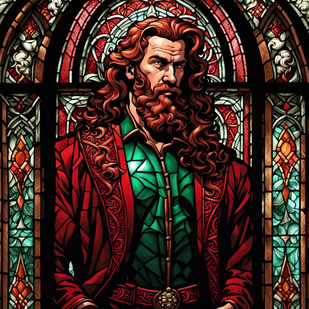 Stained Glass Portrait of an Old Bodybuilder