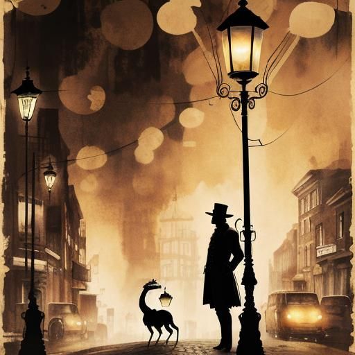 Steampunk Silhouette in Ink Painting Style