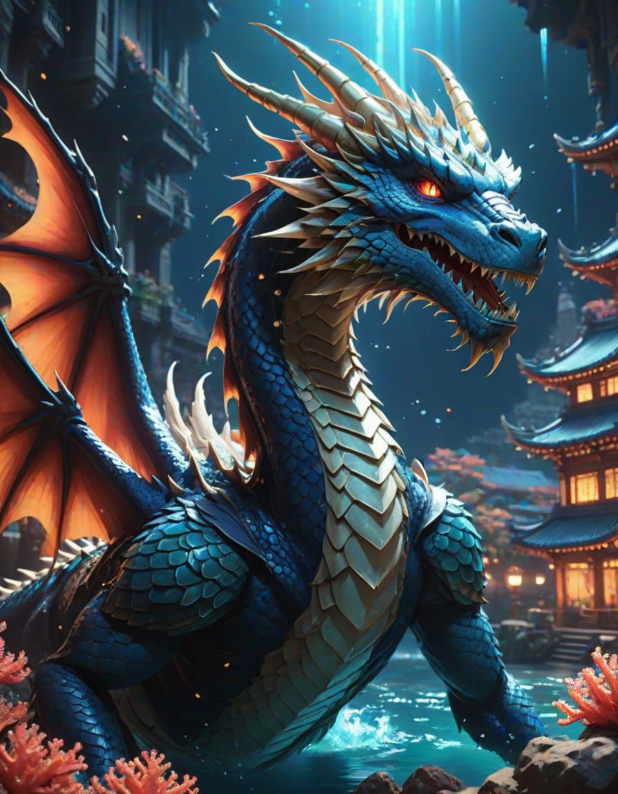 Majestic Ocean Dragon in Vibrant Anime Style