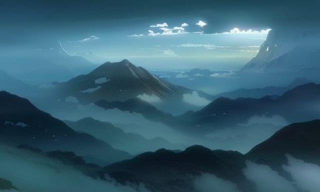 Misty Mountain Landscape in Studio Ghibli Style