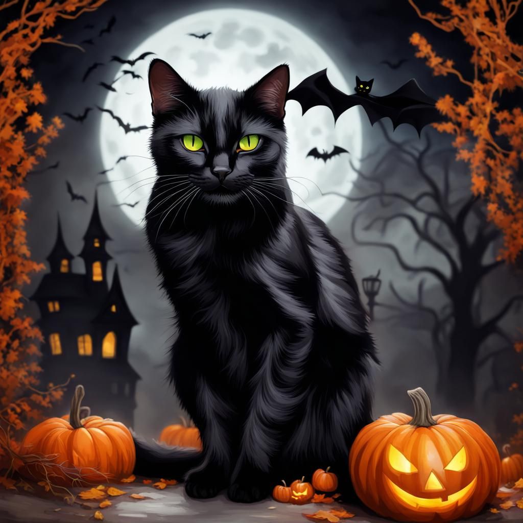Black Cat in Halloween Fantasy