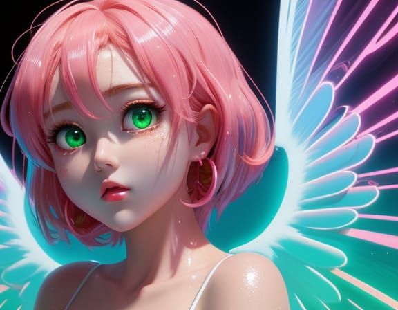 Disturbing Gorecore Anime Angel in Neon Void