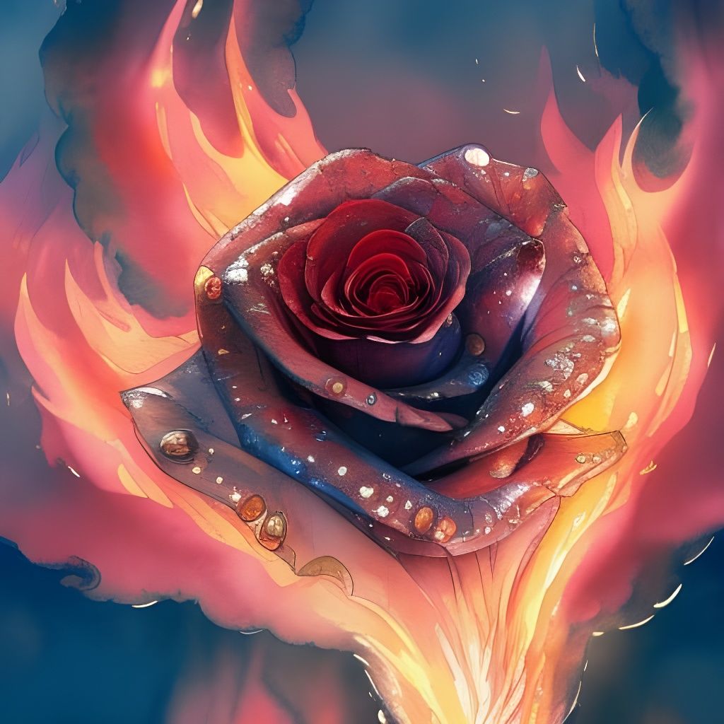 Flaming Rose in Detailed Watercolor Style